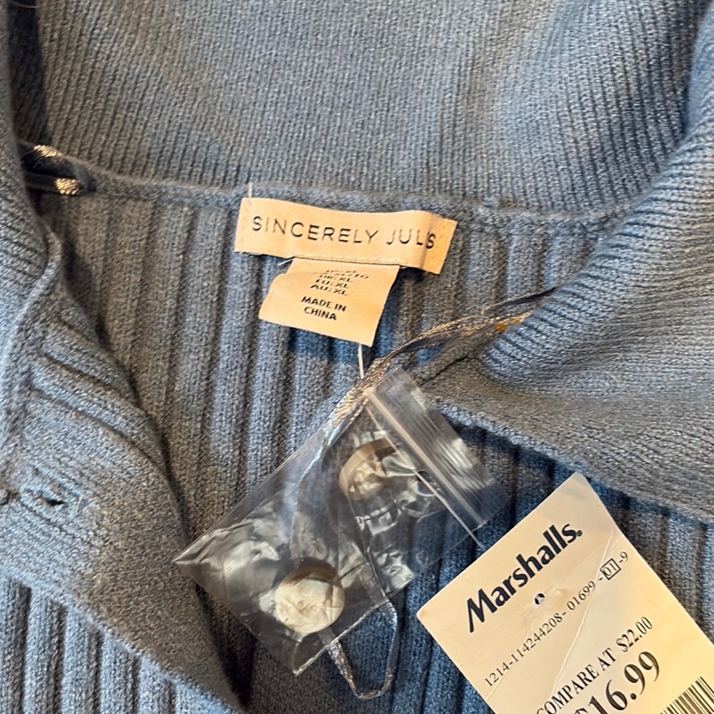 Blue Ribbed Button-Up Cardigan - Picture 2 of 2